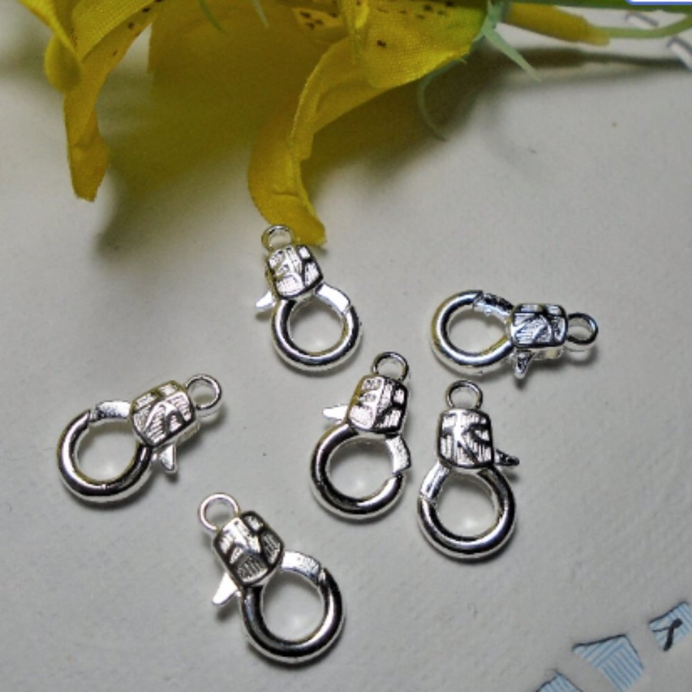 Large decorative Round Lobster Claw Clasp, Big Light Bulb Clasp, bright silver